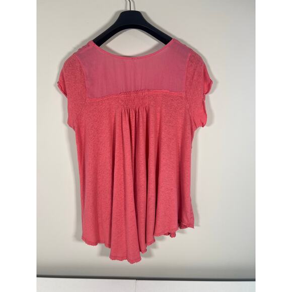 Free People Oversized Short Sleeve Button Front High Low Boho Blouse Size Medium - Picture 8 of 11